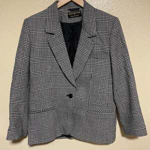 Wool Vintage Plaid Houndstooth Jacket Blazer Chic Collectible Gold Size 10